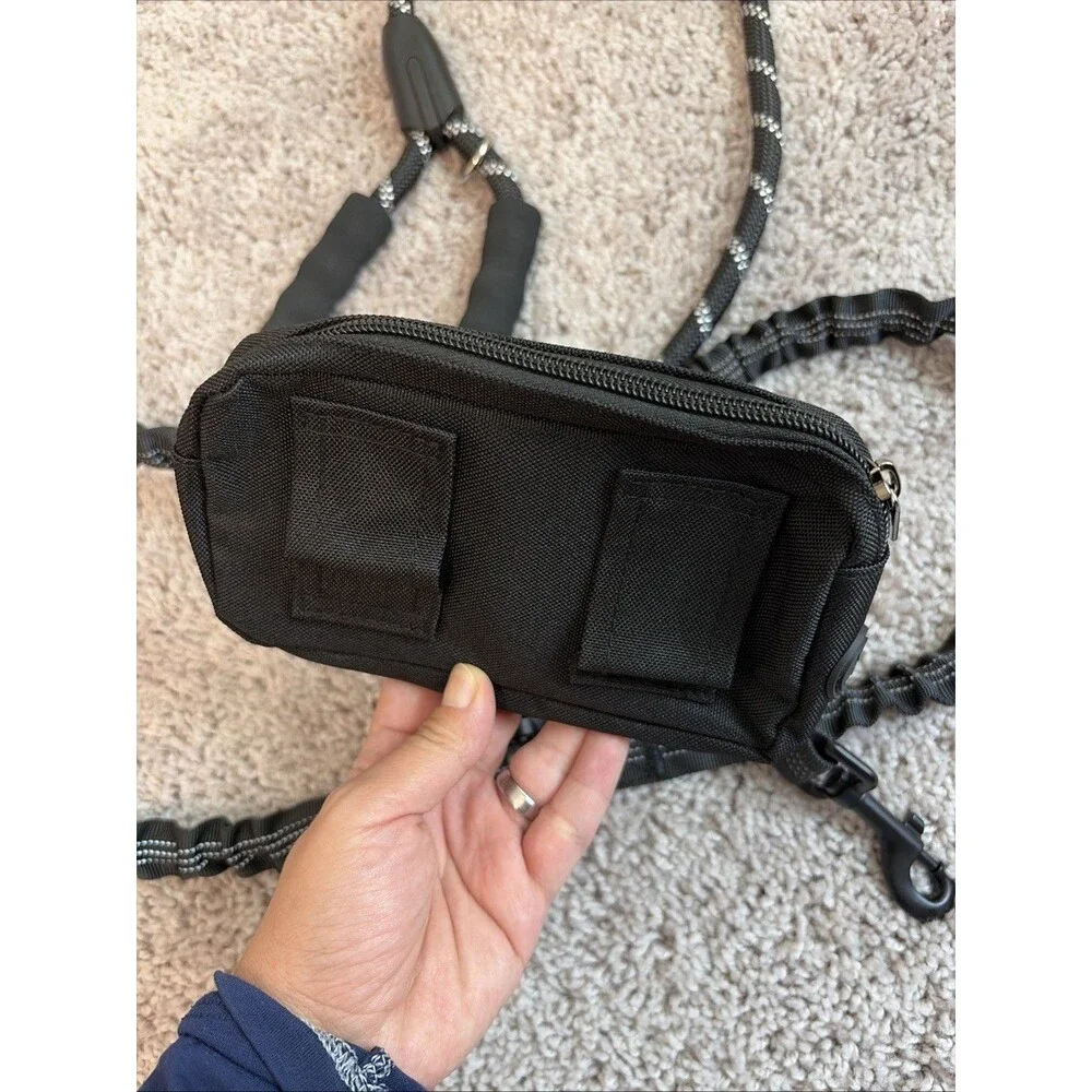 Hands Free Dog Leash With Zipper Pouch Black & Navy Blue